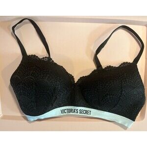 36DD Victorias Secret Black Lace T shirt Bra Black
